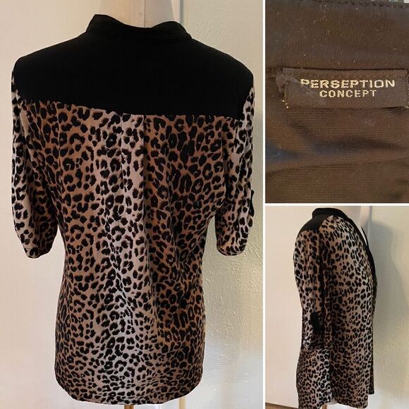 Leopard and Black Henley Blouse - Picture 2 of 2
